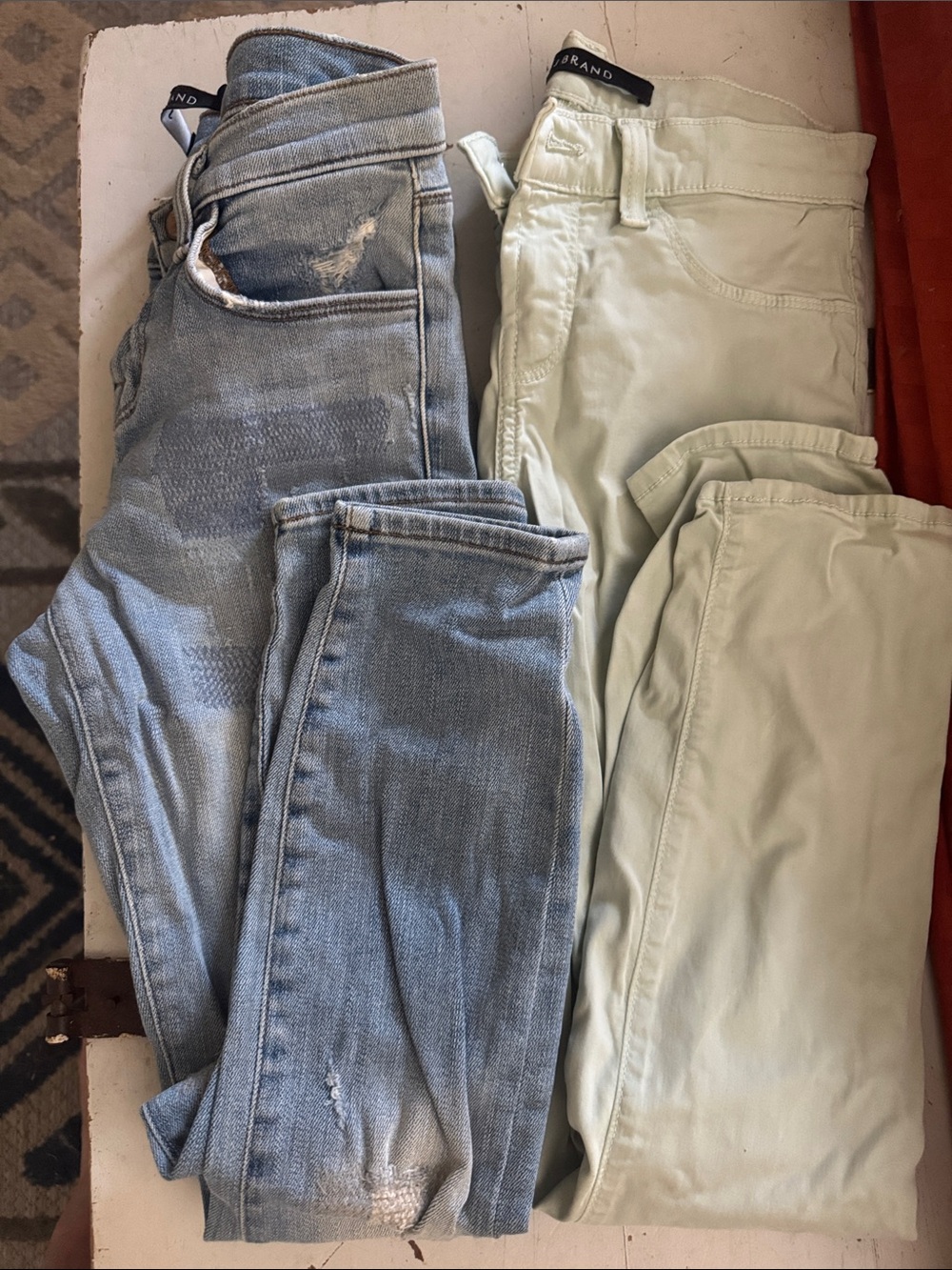 J Brand Women's Light Blue Distressed Skinny Jeans & Pale Green Slim Jeans